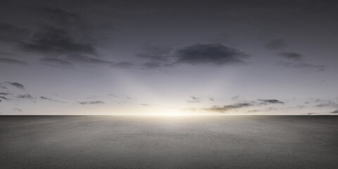 Floor Background with Dark Horizon Sky, gray Clouds and Concrete Empty Ground