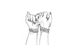 © RozyRapture - Young Woman's Hands of Different Races in Doodle style making Pinky Promise. Copy Space Web Banner. Vector Illustration Outline