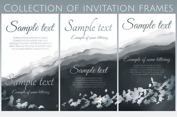 Wall Mural - vector collection of black stylized invitation with imitation watercolor and  silver texture