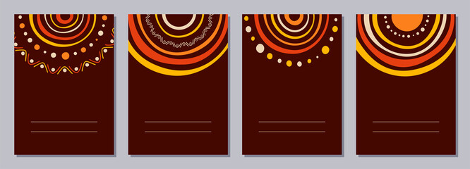 Wall Mural - set of flyers, posters, banners, placards, brochure design templates a6 size with stylized sun, trib