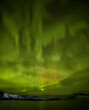Vertical shot of a stunning aurora bright green sky