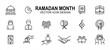 © great19 - Islam Ramadan month theme related vector icon user interface graphic design. Contains such icons as mosque, moon, star, holy quran, mecca, ka'bah, fasting, drum, giving, pray, prayer, handshake