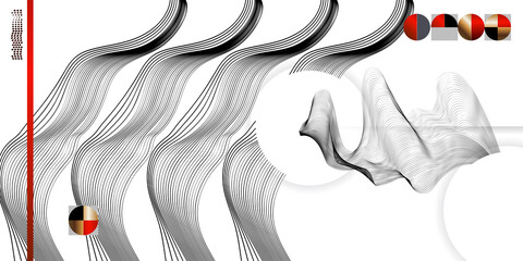 Wall Mural - Abstract background of lines and figures in the Japanese style red black white minimalism. White background vector illustration