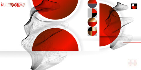 Wall Mural - Abstract background of lines and figures in the Japanese style red black white minimalism. White background vector illustration