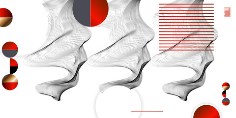 Wall Mural - Abstract background of lines and figures in the Japanese style red black white minimalism. White background vector illustration