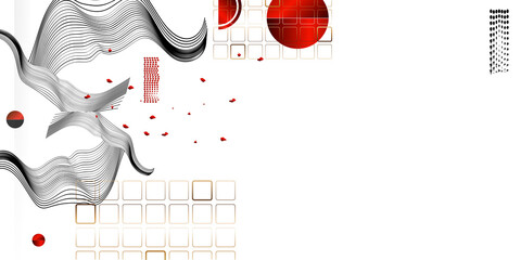 Wall Mural - Abstract background of lines and figures in the Japanese style red black white minimalism. White background vector illustration