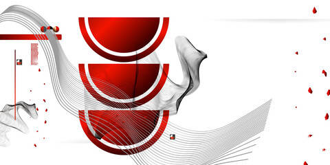 Wall Mural - Abstract background of lines and figures in the Japanese style red black white minimalism. White background vector illustration
