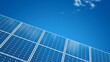 Solar panel isolated on a blue sky. Solar PV modules. Clouds. 3D illustration.