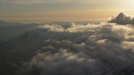 Wall Mural - aerial dramatic north cascade mountains winter sunset