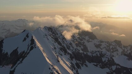 Wall Mural - aerial dramatic north cascade mountains winter sunset