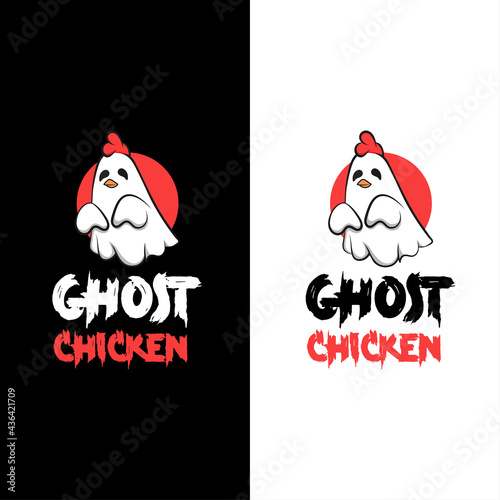 Ghost Chicken Logo Design Template cartoon vector illustration Stock ...