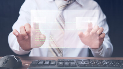 Poster - Businessman analysing forex trading graph financial data, Finance analytics stock market indicators for investment strategy, financial data and charts on dashboard virtual screen
