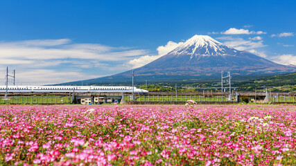 Sinkansen train through mountain Fuji, Shizuoka