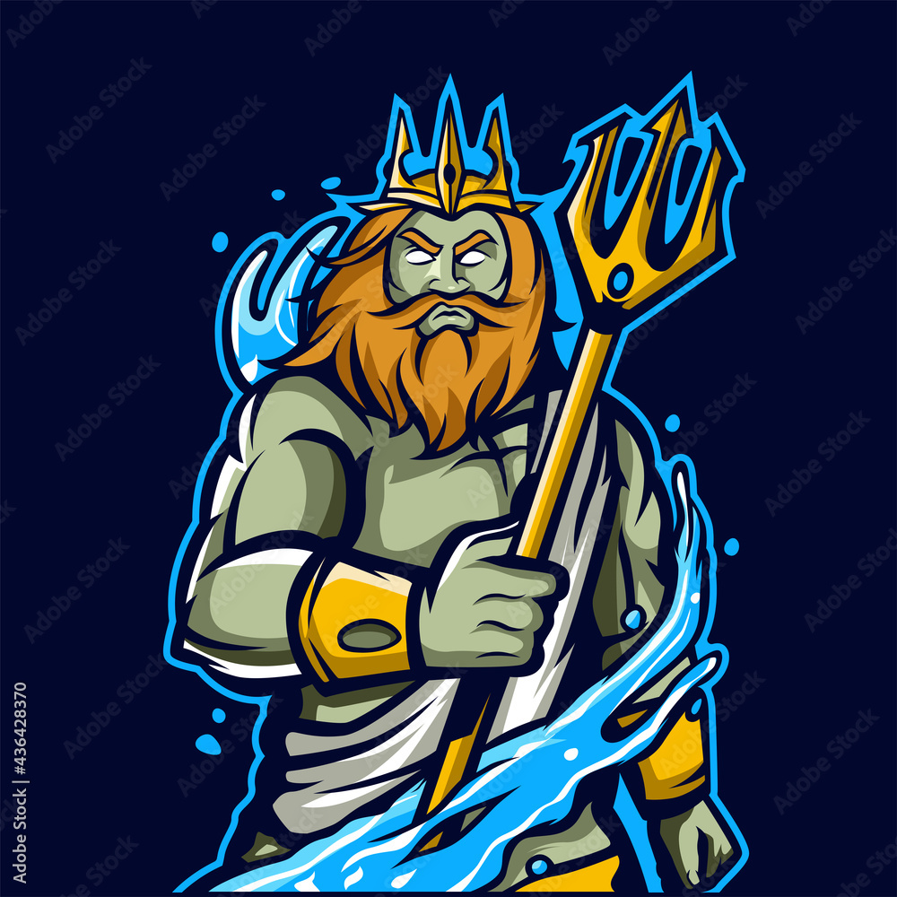 Atlantis Poseidon mascot cartoon illustration Stock Vector | Adobe Stock