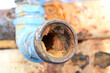 Red rust on the inside old pipe