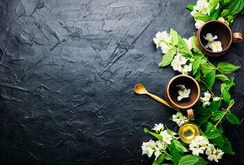 Wall Mural - Jasmine flower tea,copy space