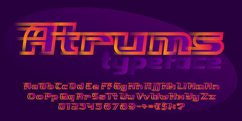Poster - Atrums alphabet font. High speed effect letters, numbers and symbols. Uppercase and lowercase. Stock vector typescript for your design in sport style.