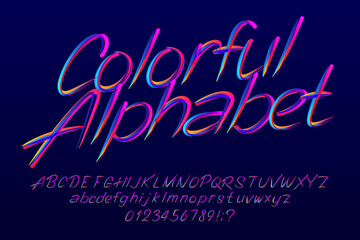 Fototapete - Colorful alphabet font. Hand drawn letters, numbers and punctuation. Uppercase and lowercase. Hand written vector typescript for your design.