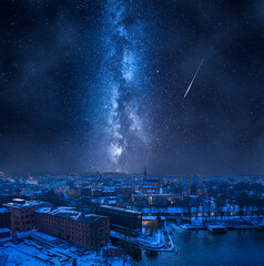 Wall Mural - Milky way over Opera in Bydgoszcz in winter, Poland.