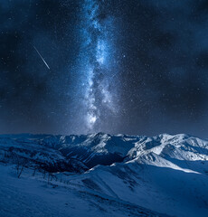 Wall Mural - Milky way over mountains. Wildlife in winter Tatras at night.