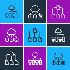 Aufkleber - Set line Computer network, Folder tree and Cloud technology data transfer icon. Vector