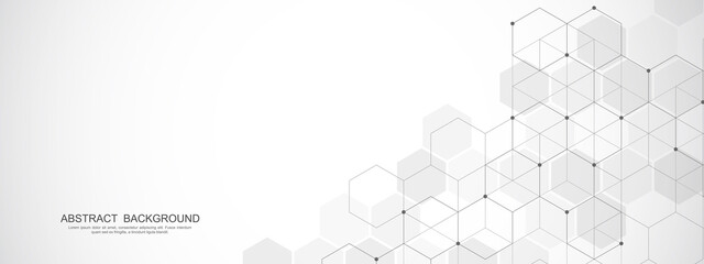 Abstract background with geometric shapes and hexagon pattern. Vector illustration for medicine, technology or science design