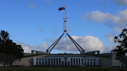 Wall Mural - Govermnent Federal district in Canberra – national parliament clouds 4k.
