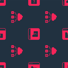 Poster - Set Cloud technology data transfer and File missing on seamless pattern. Vector