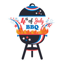 4th July American Independence Day BBQ design in red, white, and blue colors.