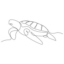 One Single Line Drawing Of Big Turtle For Marine Company Logo Identity. Adorable Creature Reptile Animal Mascot Concept For Conservation Foundation. Continuous Line Draw Design Vector Illustration.