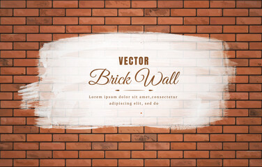 Wall Mural - white brush stroke on brown block brick wall pattern texture background