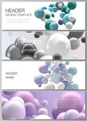 Poster - Vector layout of headers, banner design templates for website footer design, horizontal flyer design, website header. Abstract futuristic background with colorful 3d spheres, glossy bubbles, balls.