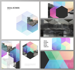 Poster - Vector layouts of modern social network mockups in popular formats with abstract shapes and colors for cover design, website design, website backgrounds or advertising mockups.