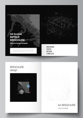 Poster - Vector layout of two A4 cover mockups templates for bifold brochure, flyer, cover design, book design. Abstract technology black color science background. Digital data. Minimalist high tech concept.