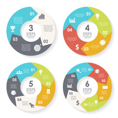 Wall Mural - Set template for circle diagram, options, web design, graph and round infographic. Business concept with 3, 4, 5, 6 elements, steps or options. Vector illustration.