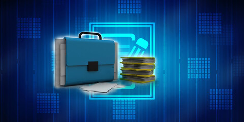 Poster - 3d rendering folder with documents
