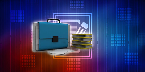 Poster - 3d rendering folder with documents
