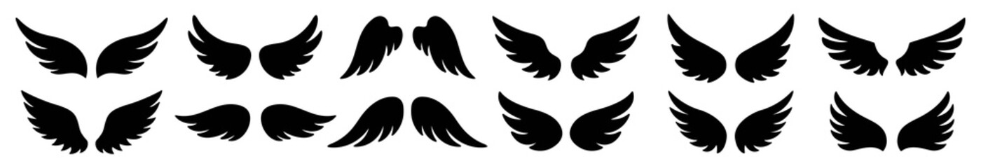 Wall Mural - Wings icon set, Wings Collection in different shape, Wings badges, Vector illustration.