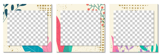 Canvas Print - social media post banner, cover or frame template. trendy floral background. modern layout design wi