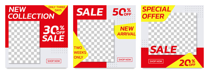 Wall Mural - sale banners template for social media post. modern discount poster or frame set for web advertising