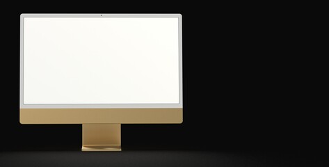 Realistic 3D Computer, with a white screen, isolated on a background dark gold