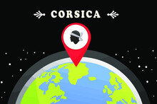 
Corsica Flag In The Location Mark On The Globe
