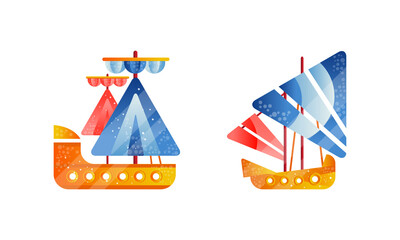 Sticker - Sailing Yachts Set, Ocean or Marine Transport Flat Vector Illustration