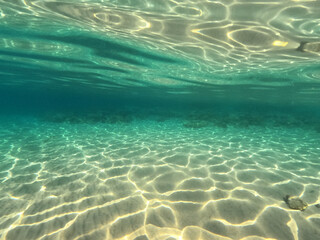 Wall Mural - Underwater mediterranean paradise beach with emerald - turquoise sea, Aegean island, Greece