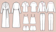 Sleepwear vector isolated template illustration, bathrobe, pajamas, shorts, tank top.