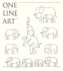 Sticker - Elephant outline. Linear animal silhouette set. Continuous single line