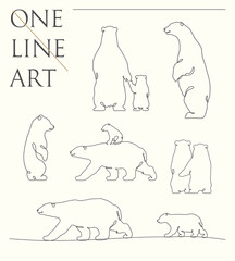 Sticker - Bear outline. Linear animal contour set. Continuous single line