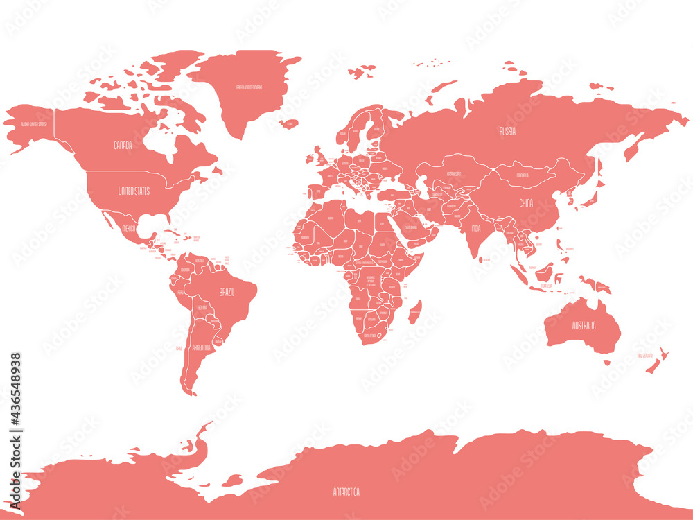 Simplified schematic map of World. Political map of countries with name ...