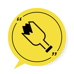 Sticker - Black Broken bottle as weapon icon isolated on white background. Yellow speech bubble symbol. Vector