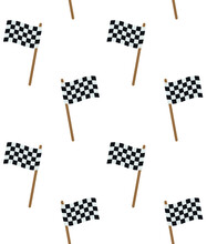 Vector Seamless Pattern Of Flat Cartoon Finish Race Flag Isolated On White Background